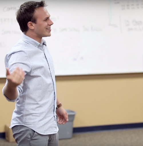 Jesse Van Divier teaches a class after graduating from UW-Madison secondary education master's program